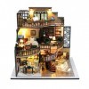 Fsolis Kit de maison de poupées miniatures à faire soi-même, kit miniature avec meubles et lumière LED puzzle 3D en bois mini