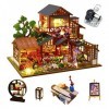 Maison de poupée miniature de style japonais rétro avec meubles, kit maison de poupée en bois bricolage avec musique, échelle