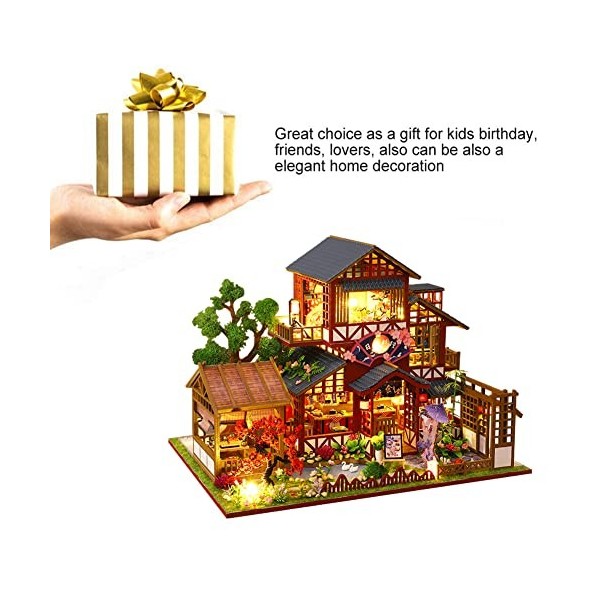 Maison de poupée miniature de style japonais rétro avec meubles, kit maison de poupée en bois bricolage avec musique, échelle