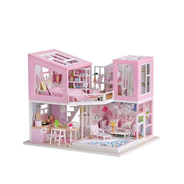 FZ FUTURE Mini Maison en Bois, Idée De Pièce Créative À Léchelle 1:24, Kit De Maison De Poupée Bricolage avec Couvercle Anti