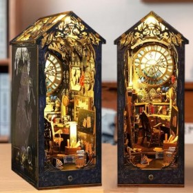 DIY Book Nook Kit,Puzzle 3D Bois Maison de Poupée en Bois,Puzzle Modèle de Construction avec Lumières LED Etagère Décor Cadea