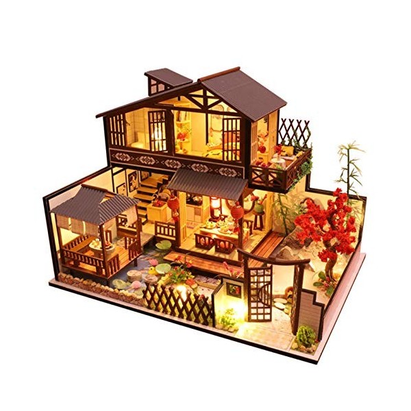 mooderf Bricolage Maison de poupée Miniature avec kit de Meubles en Bois Mini Maison de poupée à Construire pour Adultes Eche