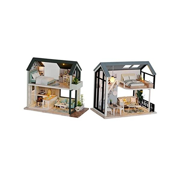 Lot de 2 1/24 Kit de Modèle de Maison de Poupée Miniature en Bois avec Meubles