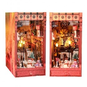 Kit de Maison de Poupée Miniature, Décor Dinsertion de Coin de Livre Bricolage, Bibliothèque Puzzle en Bois 3E avec Lumière 