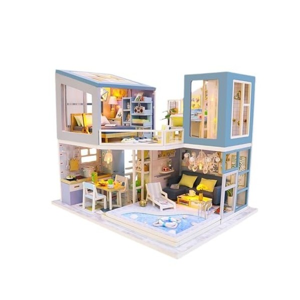 Kit De Maison De Poupée Miniature en Bois avec Couvercle Anti-Poussière Artisanat Fait À La Main pour Adultes Garçons Et Fill