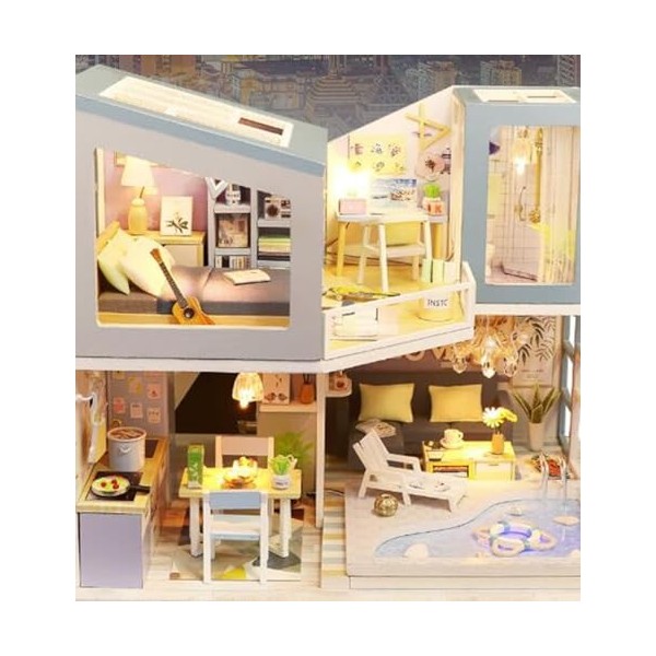 Kit De Maison De Poupée Miniature en Bois avec Couvercle Anti-Poussière Artisanat Fait À La Main pour Adultes Garçons Et Fill