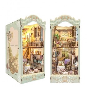 DIY Book Nook Kit,Maison Puzzle 3D Miniature Livre en Bois Nook Set avec Lumière LED,Kit DInsertion DÉtagère pour Adultes,Déc