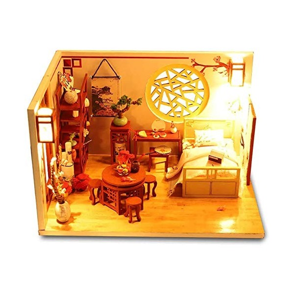 BaiHogi Maison de poupées en bois à faire soi-même - Kit miniature de style chinois classique 3D LED pour enfants et adultes 