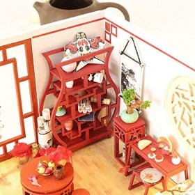 BaiHogi Maison de poupées en bois à faire soi-même - Kit miniature de style chinois classique 3D LED pour enfants et adultes 