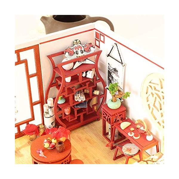 BaiHogi Maison de poupées en bois à faire soi-même - Kit miniature de style chinois classique 3D LED pour enfants et adultes 