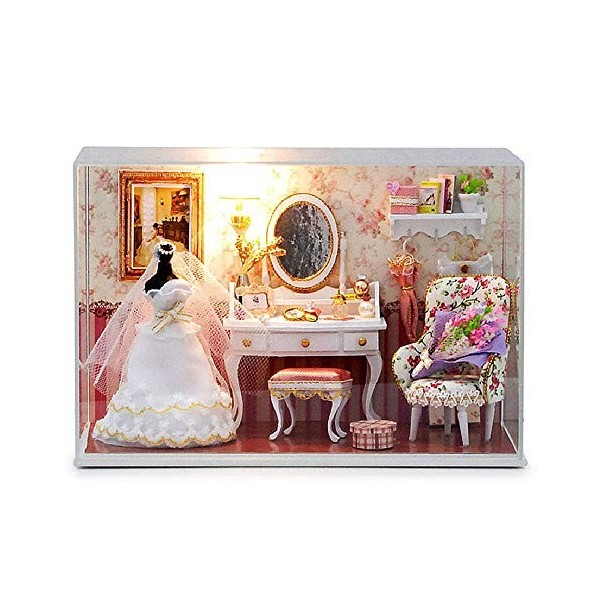 WanuigH Poupées Maison Love You Forever DIY Kit Dollhouse Miniature modèle avec la lumière Cover Kids Toy Kit Miniature Coul