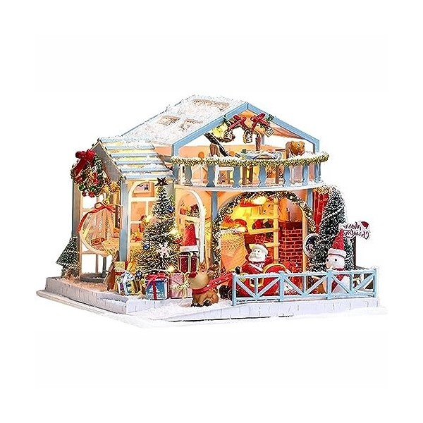 Kit De Maison De Poupée Miniature 3D En Bois Bricolage Chambre Avec Lumières LED Thème De Noël Cadeaux Pour Enfants A