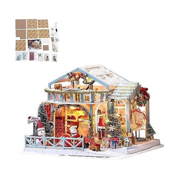 Kit De Maison De Poupée Miniature 3D En Bois Bricolage Chambre Avec Lumières LED Thème De Noël Cadeaux Pour Enfants A