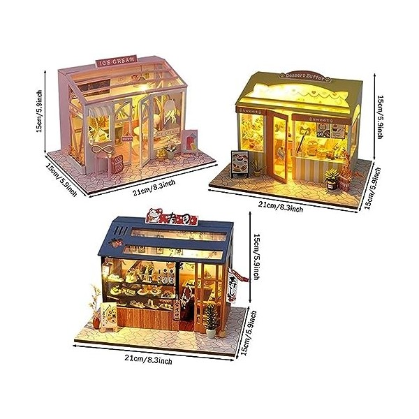 Puzzles 3D Kit Meubles Miniatures en Bois Maison Poupée À Faire Soi-Même pour Magasin Sushi/Magasins Crème Glacée/Magasin Des