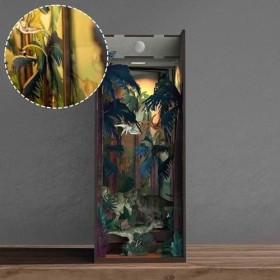 DIY Book Nook Kit Parc des Dinosaures Puzzle 3D Bois Miniature Maison Kit avec Capteur LED Et Meubles DIY Coin Livres en Bois