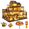 Maison de poupée Miniature de Style Japonais - Villa rétro avec Meubles, kit de Maison de poupée en Bois avec lumière LED, éc