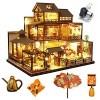 Maison de poupée Miniature de Style Japonais - Villa rétro avec Meubles, kit de Maison de poupée en Bois avec lumière LED, éc