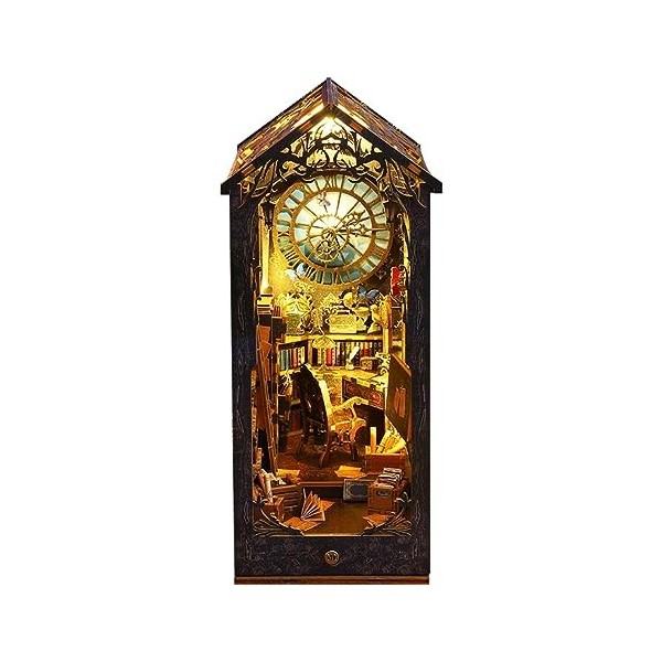 Kit Book Nook 3D En Bois - Serre-Livres Lumineux Style Chinois Avec LED - Miniature Décorative à Assembler - 17x18.5x8.5 Cm