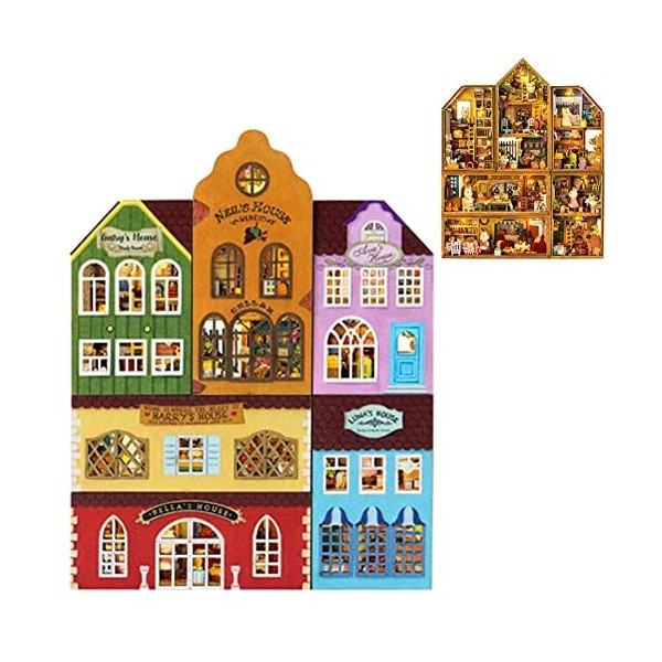 TOPBSFARNY Kit de 6 pièces pour maison de poupée à monter soi-même, paysage miniature, collection miniature, puzzle en bois 3