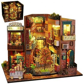 DIY Book Nook Kit de Maison de poupées Miniatures avec Lumière LED, Puzzle 3D en Bois, Serre-Livres dart, Cadeaux dannivers