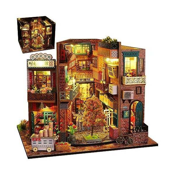 DIY Book Nook Kit de Maison de poupées Miniatures avec Lumière LED, Puzzle 3D en Bois, Serre-Livres dart, Cadeaux dannivers