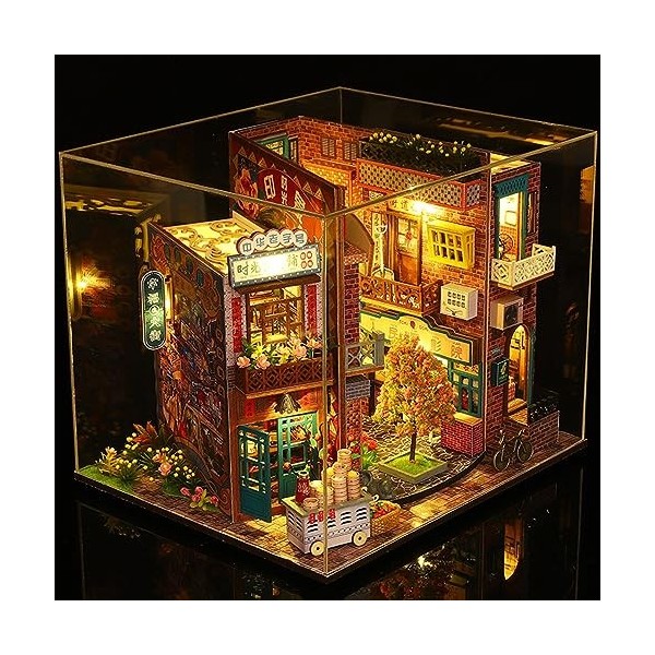 DIY Book Nook Kit de Maison de poupées Miniatures avec Lumière LED, Puzzle 3D en Bois, Serre-Livres dart, Cadeaux dannivers