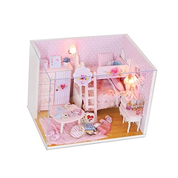 ibasenice DIY Kit De Maison De Poupée Mini Kit De Meubles De Chambre Éclairer Maison De Poupée Princesse Maison De Poupée Fil