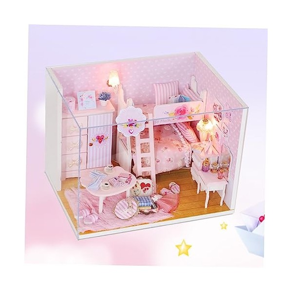 ibasenice DIY Kit De Maison De Poupée Mini Kit De Meubles De Chambre Éclairer Maison De Poupée Princesse Maison De Poupée Fil