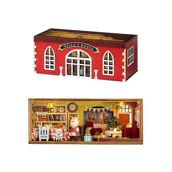 Flever Maison de poupée miniature à faire soi-même avec meubles pour cadeau dart romantique salon de Bella 