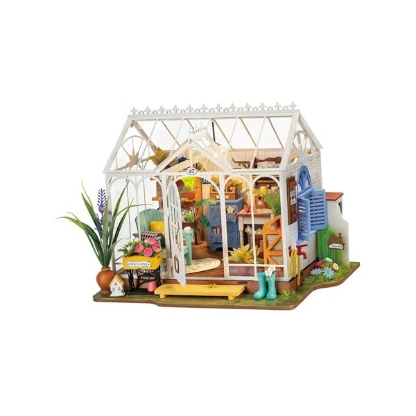 perfk Maison de poupée Miniature en Bois, Petits Kits de Maison de poupée avec Plantes décoratives et Ornements, Maison créat