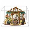 Erhumama bricolage meubles de maison de poupée avec couvercle anti-poussière café en bois Miniature maison puzzle modèle déco