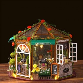 Erhumama bricolage meubles de maison de poupée avec couvercle anti-poussière café en bois Miniature maison puzzle modèle déco