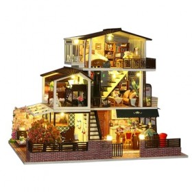 Maison de poupée romantique miniature en bois faite à la main avec LED, jouets créatifs pour amis anniversaire maison de pou