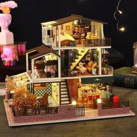 Maison de poupée romantique miniature en bois faite à la main avec LED, jouets créatifs pour amis anniversaire maison de pou