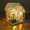 Maison de poupée Miniature en Bois Kit de Maison de poupée Bricolage 1:24 Serre avec Meubles et LED