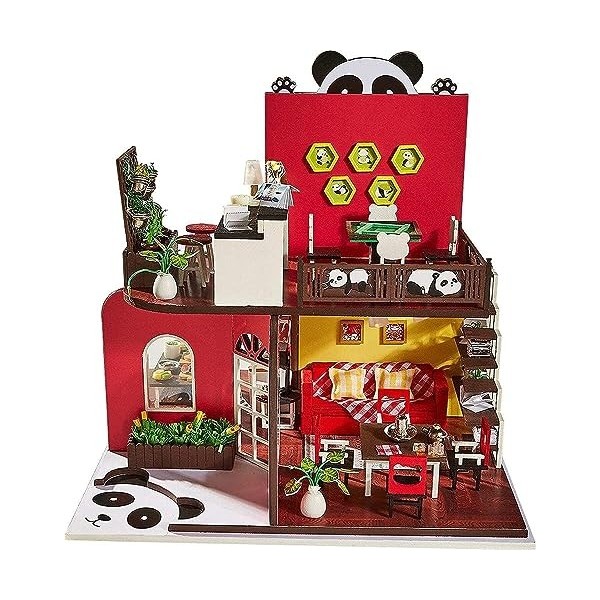Kit de Maison De Poupée Bricolage, Maison De Poupée Miniature Kit De Maison De Poupée Bricolage Boîte De Chambre Panda Modèle