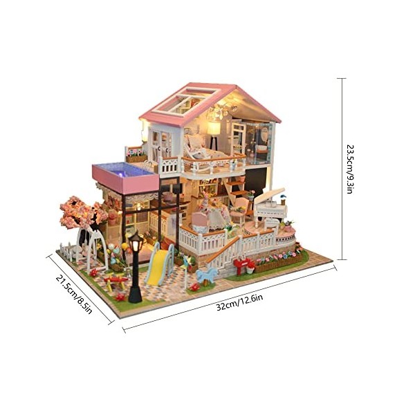Stronrive Maison poupée Miniature Bricolage | Fabrication Mini Maison | modèle Cabine Bricolage avec Meubles et lumière LED, 