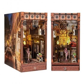 Kits de Coin Livre, Bricolage Maison de Poupée Book Nook Étagère Insérer Décor Allée, Modèle de Serre-Livres en Bois 3D avec 