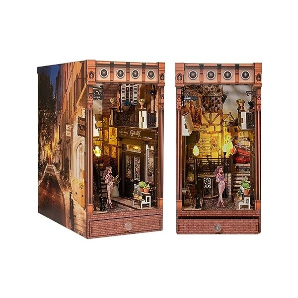 Kits de Coin Livre, Bricolage Maison de Poupée Book Nook Étagère Insérer Décor Allée, Modèle de Serre-Livres en Bois 3D avec 