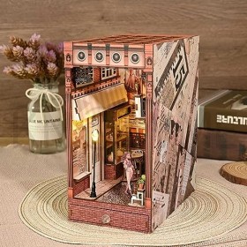 Kits de Coin Livre, Bricolage Maison de Poupée Book Nook Étagère Insérer Décor Allée, Modèle de Serre-Livres en Bois 3D avec 