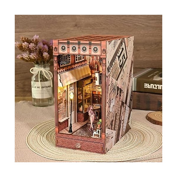 Kits de Coin Livre, Bricolage Maison de Poupée Book Nook Étagère Insérer Décor Allée, Modèle de Serre-Livres en Bois 3D avec 