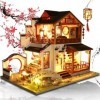 Kit De Maison De Poupée Miniature 3D En Bois Avec Couvercle Anti-Poussière Et Lumières LED Décoration De Noël Cadeau Dannive