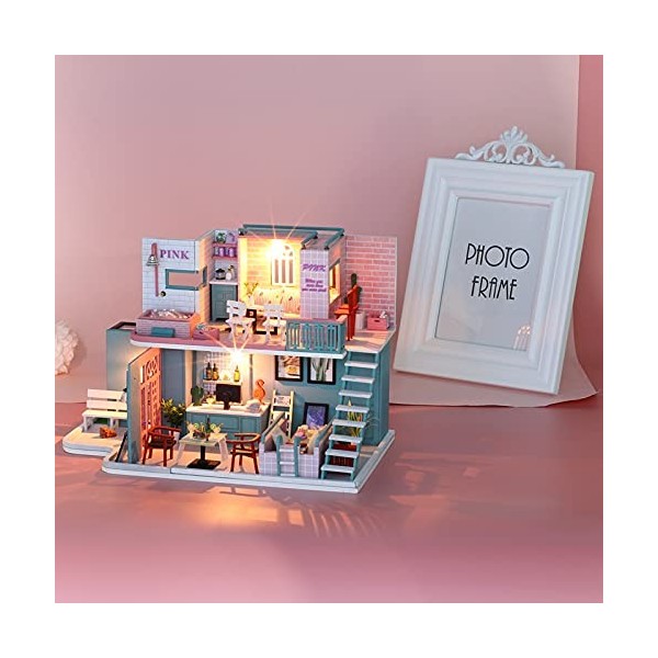 Voluxe Kit de Maison de poupée, Belle Maison de poupée Miniature de café de Maison de poupée dassemblage pour des Enfants po