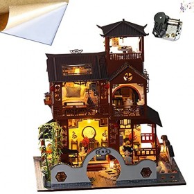 Maison de poupée chinoise antique à trois étages à monter soi-même en bois miniature maison de poupée modèle 3D construction 