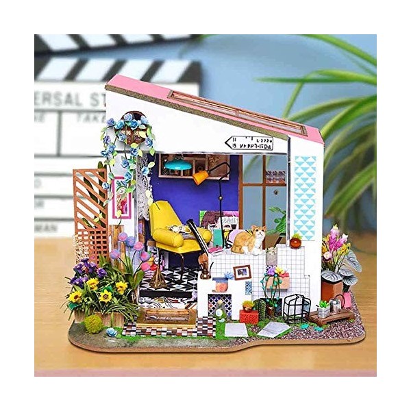 Maison de poupée ，Kit de construction dartisanat en bois ，Jouets de construction de modèles-Mini maison de poupée-Cadeaux d