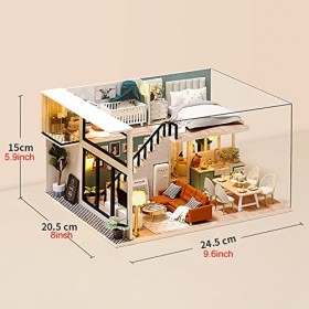 Maison de Poupées en Bois Bricolage avec Cache-Poussière - Maison de Poupée avec Meubles - Grande Idée de Cadeau Dartisanat 