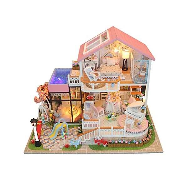 Decorhome Mini Maison poupée, Ensemble Petite Maison créative, modèle Cabine Bricolage avec Meubles et lumière LED, Cadeau d