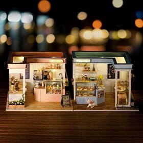 WonDerfulC Lot de 2 mini maisons de poupée en bois 3D avec meubles, style magasin de gâteaux, maison en bois à faire soi-même