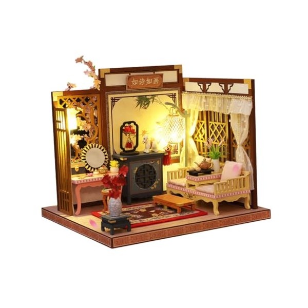 Abaodam Maison De Poupée Modèle Miniature Maison Miniature Chambre Kit Miniature Kits Playset Décor À La Maison Meubles Puzzl