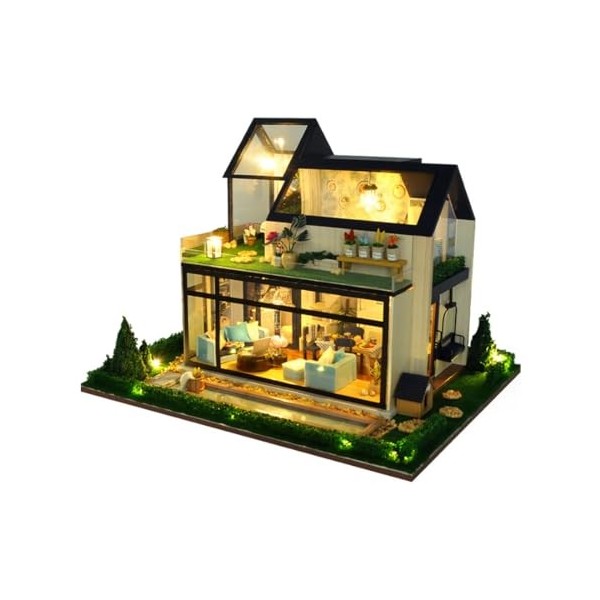 THEGO Mermaid Legend Kit maison de poupée miniature 3D avec 6 lumières LED, maison de poupée en bois avec meubles et musique,